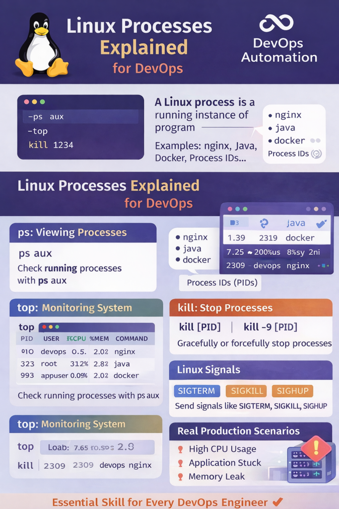 Linux Processes &amp; Signals for DevOps 2026 (ps, top, kill) � Production-Ready Guide